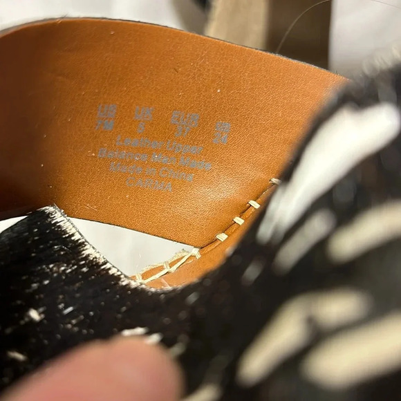 Franco Sarto Carma Black White Pony Calfhair Leather Wedge Sandals - Picture 10 of 13